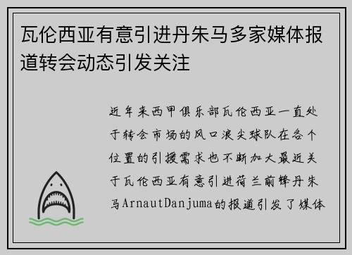 瓦伦西亚有意引进丹朱马多家媒体报道转会动态引发关注