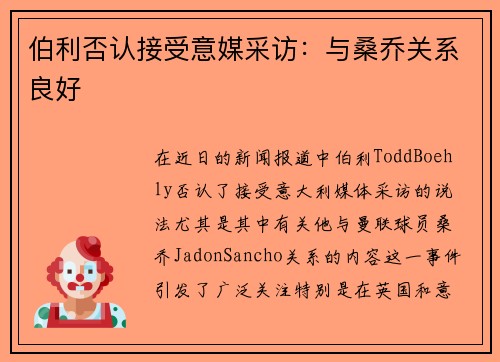 伯利否认接受意媒采访：与桑乔关系良好